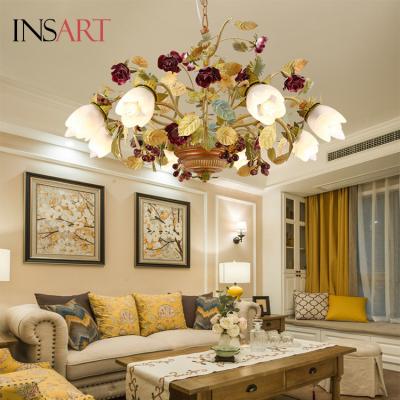 China Glass Pendant Light Crystal Led Flower Modern Luxury American Living Room Dining Room Ceramic Chandelier for sale