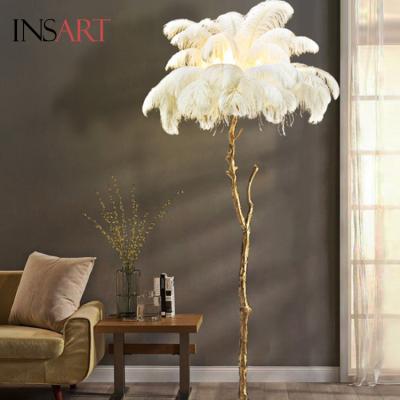 China White Feather Nordic Modern Living Room Designer Decoration Hotel Standing Lights for sale