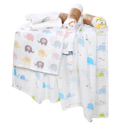 China PORTABLE 100%cotton A degree cotton muslin 2layers gauze wraps special blanket cute animal print for baby use for sale