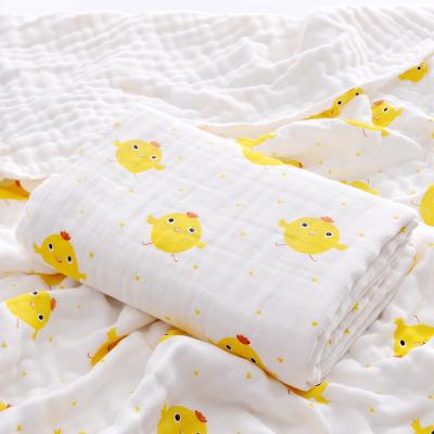 China 100%cotton PORTABLE muslin 4layers gauze wrap cute blanket 110*100cm print special for baby use baby shower for sale