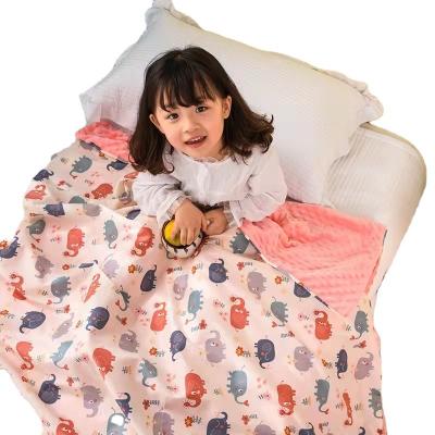 China 2022 PORTABLE INS style full season cotton cartoon printing baby with minky dot blanket high quality custom accept for sale