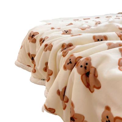 China PORTABLE Warm Sale Baby Blanket 2 Layers Sherpa Fleece With Cute Bear Printed Warm Keep For Autumn Winter for sale