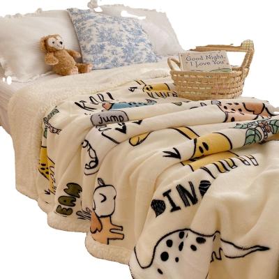 China PORTABLE cute design printed double layer winter blanket flannel knitting fleece with lamb for Europe for sale