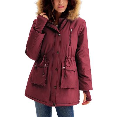 China Anti-wrinkle Women's Faux Fur Coat Zipper With Pocket Drawstring Hooded Thick Wool Jacket for sale