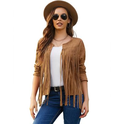 China Faux Suede Fringed Anti-Wrinkle Retro Jacket Cardigan Women's Long Sleeve Casual Coat for sale