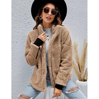 China Winter Casual Warm Anti-wrinkle Women's Plush Lamb Fleece Jacket Outerwear Woolen Coat With Pockets for sale