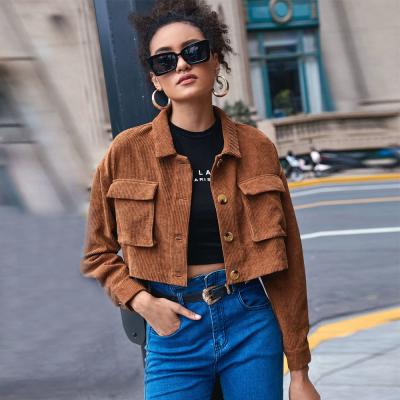 China Anti-wrinkle Factory Women's Casual Drop Coat Brown Single Breasted With Pocket Lapel Corduroy Long Sleeve Jacket for sale