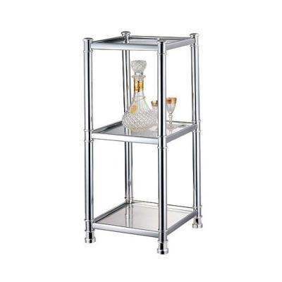 China 34*34*78cm Stable Stable Plating Chrome Iron Pipe Rack Square 3 Layers Reinforced Glass Shelf For Red Wine for sale