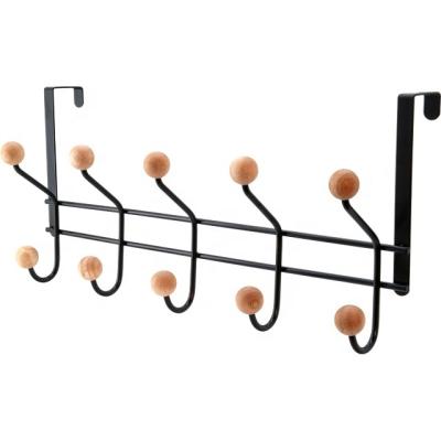 China Wire Painting Wooden Ball Sable 48*11*20cm Iron Black Over Door 5 Hooks For Clothing for sale