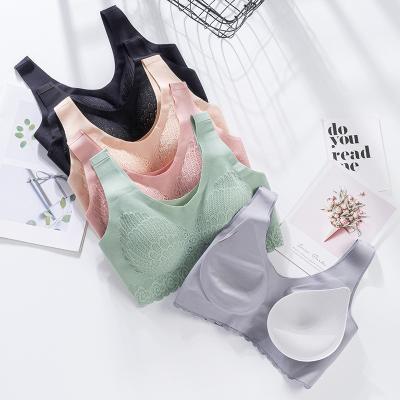 China Dropshipping M-XL Antibacterial Ladies Figure Seamless Bra Vest Lace Full Latex Padded Bralette One Piece Radio Plus Size Wire Free Bra for sale