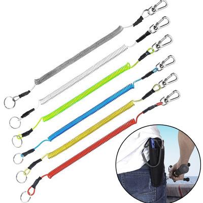 China 3m Stretch Power 20 pcs/lot 3m Max Stretch Fishing Coiled Lanyard or Safety Steel Wire Elastic Rope Telescopic Safety Rope Fishing Tackle Tools for sale