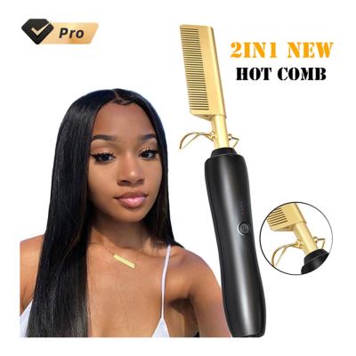 China Hot Selling Adjustable Settings Heat Pressing Hair 500 Degrees Hair Straighten Afro Pick Electric Hot Comb for sale