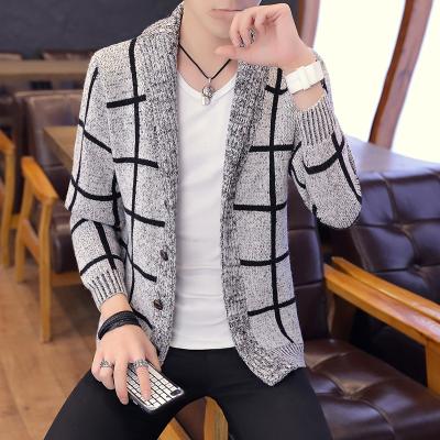 China Autumn Winter Fashion Men Knitted Anti-wrinkle Stripe Casual Loose V-Neckline Long Sleeve Cardigan Sweater for sale