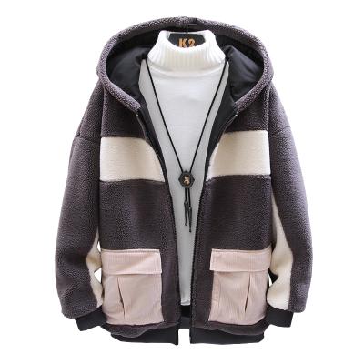 China Custom plus size 2020 Korean plus size faux fur patchwork winter fleece hoodie oversized jacket for men for sale