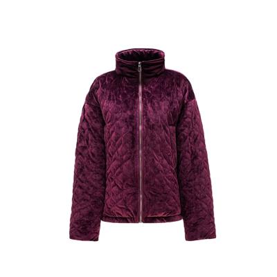 China Wine Red Women Down Jacket Stripper Jacket New Design Velvet Bomber Wool And Padded Oversized Collar Heavy Quilted Viable Turn-Down Blends for sale