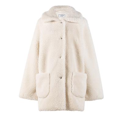 China Winter Fashion Vogue Woven Sherpa Wool Breathable White Beige Fur Coat With Collar For Women for sale