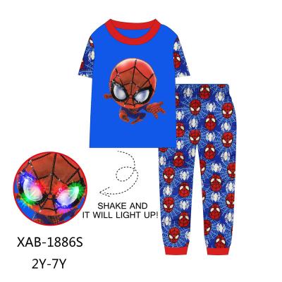 China Spider-man Breathable Fashion Boy's Clothing Boy's Pajamas Luminous Shorts Sheaths Top Pant Two Pieces Pajama Set Boys for sale