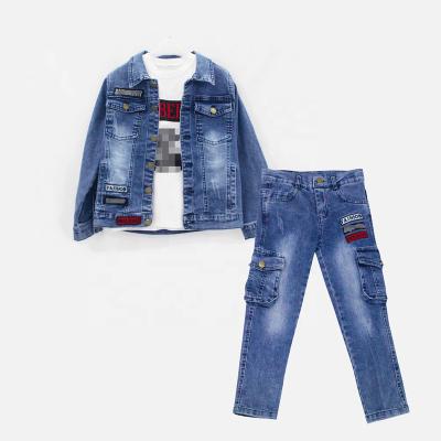 China New Design Elastic Winter Three Piece Long Sleeve Boys Clothing Sets Boys Blue Jeans Clothing Sets for sale