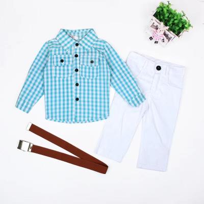 China New boutique boys clothes casual plaid shirt suit 2 pieces set kids clothes pants shirt boys set for sale