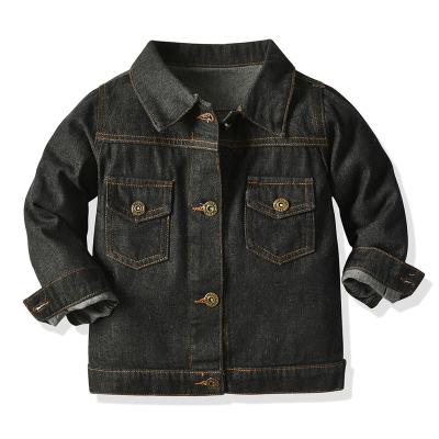 China latest design Anti-wrinkle kids single breasted denim jacket boys outwear long sleeves black and blue baby boy jacket for sale