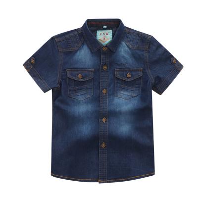 China New Breathable Fashionable Kids Clothing Boys Denim Boys Short Sleeve Cardigan Shirts for sale