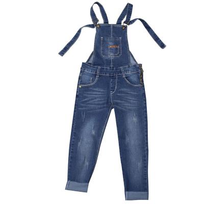 China Viable boutique summer kids clothes dark blue girl's pants kids jumpsuits girls denim pants girls tie up pants for sale