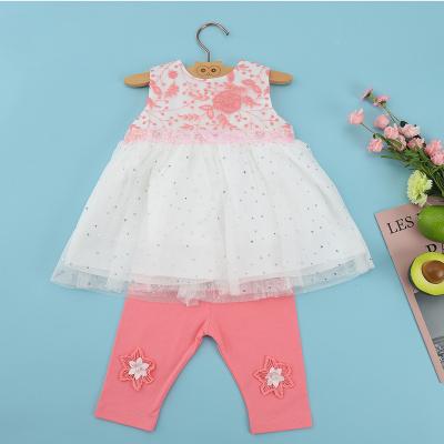 China Breathable Summer Toddler Girls Dress Pants Two Piece Sets Breathable Flower Tulle Dress Sleeveless Girl for sale