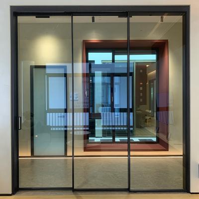 China 2.5 Mm Thickness Thermal Insulation Rail Extremely Narrow Bridge Aluminum Profile Mute Aluminum Frame Tempered Glass Door Hanging Sliding Door for sale