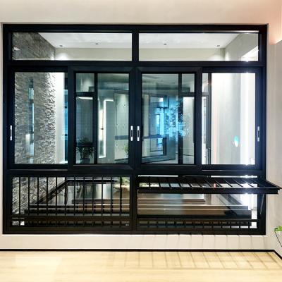 China Swing 3 Way Modern Residential Soundproof Double Glass Aluminum Horizontal Sliding Window For Bedroom for sale