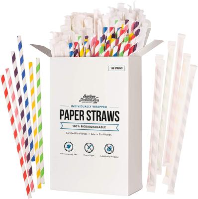 China Stripes HWS071 Disposable Biodegradable Paper Straws Eco Friendly Custom for sale