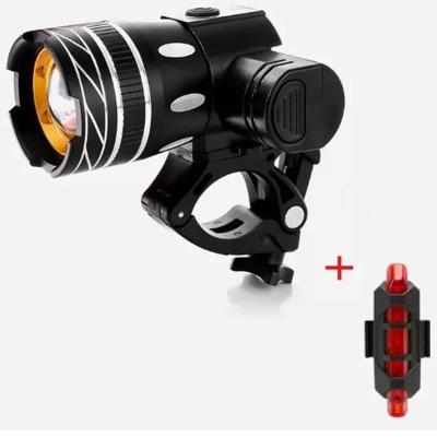 China Aluminum Luminous Alloy+ABS USB Rechargeable Bike Light Set Powerful Bicycle Front Headlight and Rear Tail Light for sale