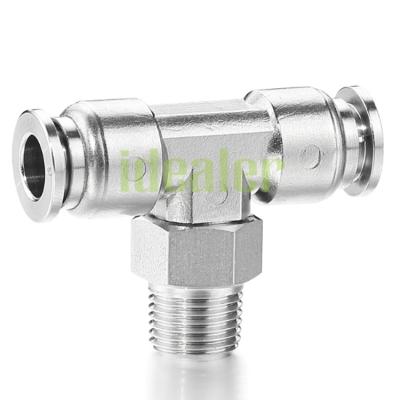 China Garment Shops 10mm Pneumatic Fittings Male Branch Stitch Fittings Stainless Steel Push To Connect Fittings for sale