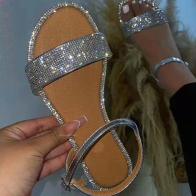 China Flat Flat 2021 New High Quality Women's Open Toe Thread Slippers Ladies Shoes Fashion Custom Slippers Slip On Shoes With Glitter for sale