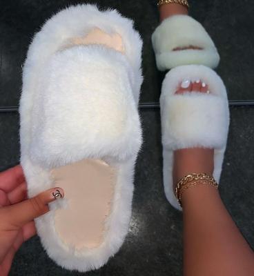 China Hot Sale Fashion Women's Furry Slippers Cross Stripe Bedroom Others Furry Slippers Indoor Outdoor Shoes for sale