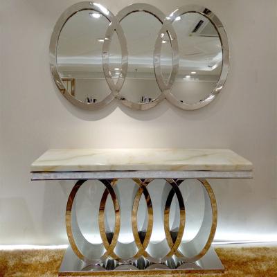 China CONSOLE TABLE New Arrival Five Star Hotel Stainless Steel Luxury Gold Marble Top Console Table for sale