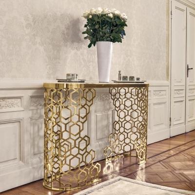 China Wholesale Modern Square Frame Luxury Marble Stainless Steel Good Quality Hotel Furniture Console Tables Top Square Console Table Sets for sale