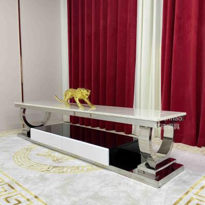 China (Other)Adjustable Modern Cheap TV Stands Furniture High Quality Luxury Living Room Silver Marble Square Frame TV Stand Set for sale