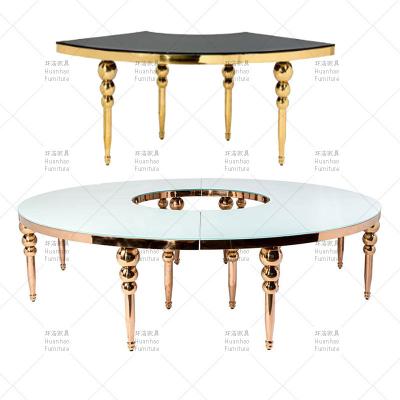 China Modern wholesale round folding stainless steel frame tempered glass top white black banquet tables and chairs for events for sale