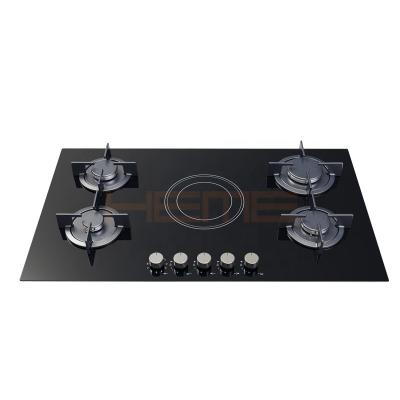 China New Design Household Kitchen Appliance Cooking Surface 5 Burner Combination Black Glass Built-in Hybrid Hob for sale