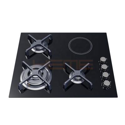 China Household Made In China Household Cooking Surface Built In Design Black Glass Panel 4 Burners Combination Hybrid Stove for sale