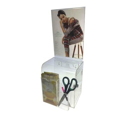 China New Cast Acrylic Sheet+Stainless Lock Large Acrylic Charity Cash Box With Brochure Holder for sale