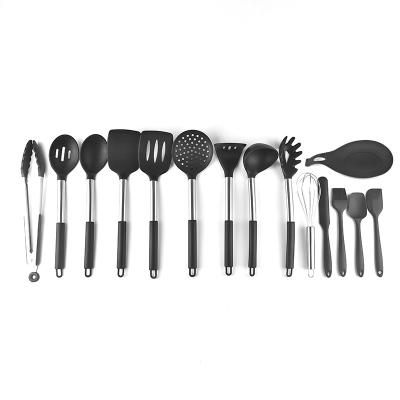 China Viable 16 Pieces Silicone Kitchen Utensils With Stainless Steel Handle Silicone Kitchen Utensils Cookware Instruments With Storage Bucket for sale