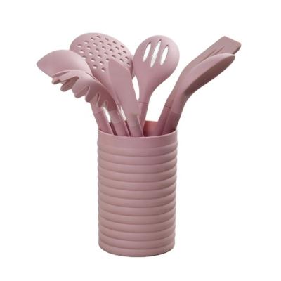 China 7pcs Non-Stick Kitchen Tools Wheat Straw Silicone Handle Non-Stick Heat Resistant Spatula Cookware Set Durable Stylish Silicone Utensils Set for sale