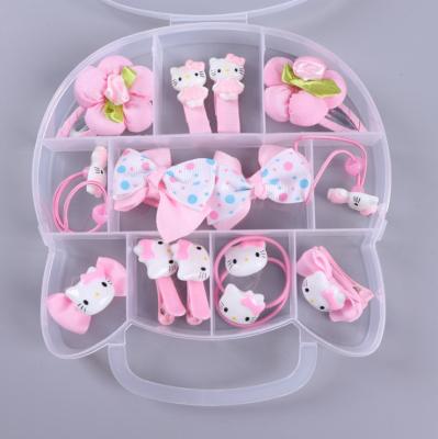 China Sweet New Design Main Accessories Sets with Kitty Ribbon Bows and Plastic Case for Girls for sale