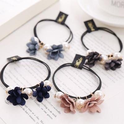 China Fashion& Handmade Women Bead Hair Accessories Ladies Flower Hair Rope Elastic Hair Band for sale