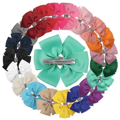 China Beautiful 4 Inch Fashional Boutique Hair Grosgrain 20pcs Ribbon Bows Girl Hair Bow With Clips for sale