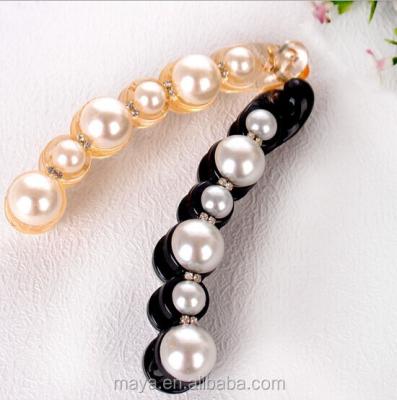 China Han Edition Large Pearl Diamond Hairpin Ponytail Banana Clip For Wholesale MYA002384 for sale