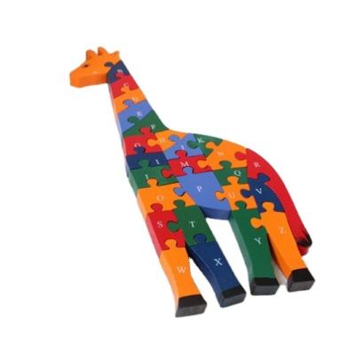 China European Wooden Jigsaw Puzzle Giraffe Style Wooden Toys Assembling Numbers Knowledge English Alphabet Education The First for sale