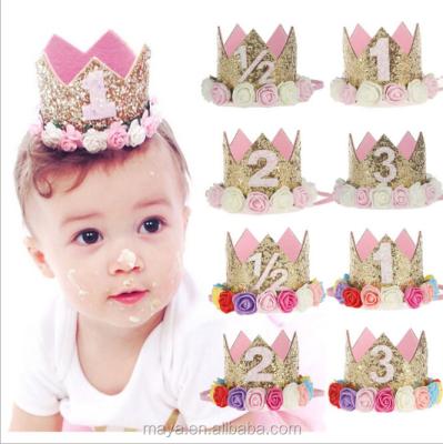 China Handmade Maya Hot Sale Cute Baby Girls Cloth Crown with Flower Headband Birthday Hair Accessories for sale