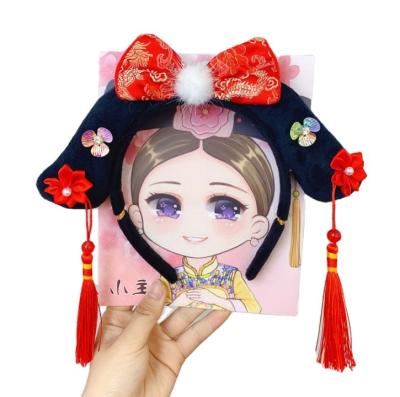 China Chinese style popular children's hanfu hair circle princess headdress style butterfly flower tassel antique flag head for sale